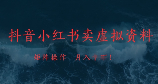 抖音小红书卖虚拟资料，市场需求一直存在，矩阵操作，月入1w+|轻创终点站