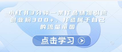 小红书3分钟一条作品精准引流创业粉300+，打造属于自己的流量帝国|轻创终点站