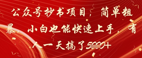 公众号抄书项目，简单粗暴，小白也能快速上手，有人一天搞了1k+-轻创终点站