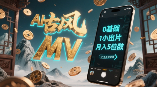 AI一键生成古风音乐MV，0剪辑基础1小时出片，多种变现渠道，一部手机月入5位数-网创星球