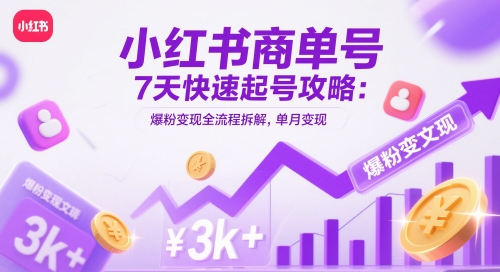 小红书商单号7天快速起号攻略：爆粉变现全流程拆解，单月变现3k+-网创星球