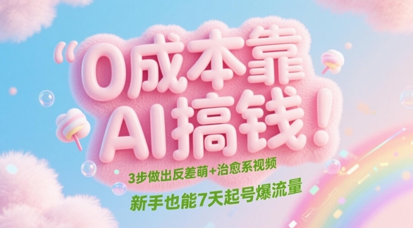 0成本靠AI搞钱！3步做出反差萌+治愈系视频，新手也能7天起号爆流量-轻创终点站