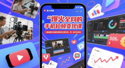 爆火全网的手机短视频变现课，0基础教你拍摄剪辑涨粉运营变现，用一部手机挣钱-轻创终点站