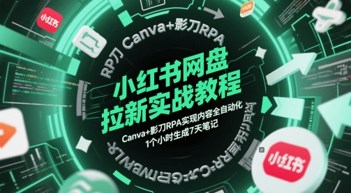 小红书网盘拉新实战教程，Canva+影刀RPA实现内容全自动化，1个小时生成7天笔记-网创星球