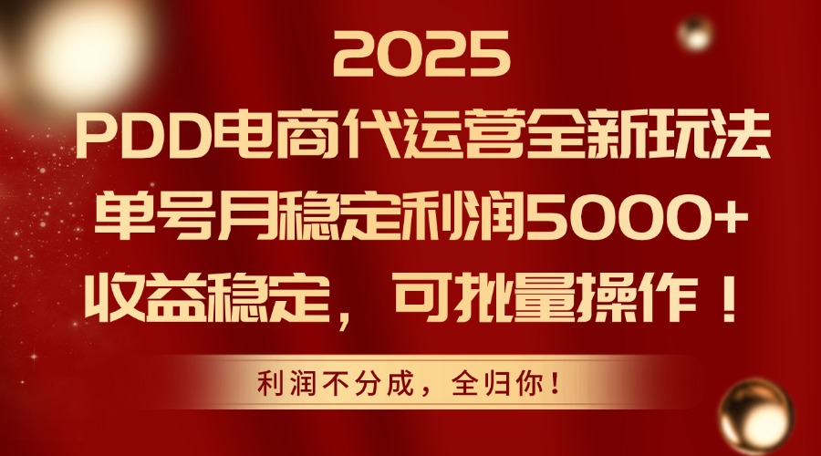 2025PDD电商代运营全新玩法，单号月稳定利润5000+，收益稳定，可批量操作-星舰联盟