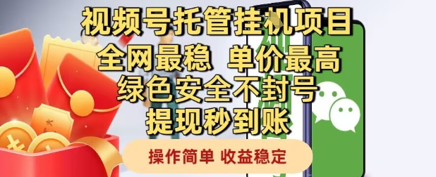 视频号托管挂G项目全网最稳，单价最高，绿色安全不封号提现秒到账，操作简单，收益稳定-青年云网创—高质量项目商城
