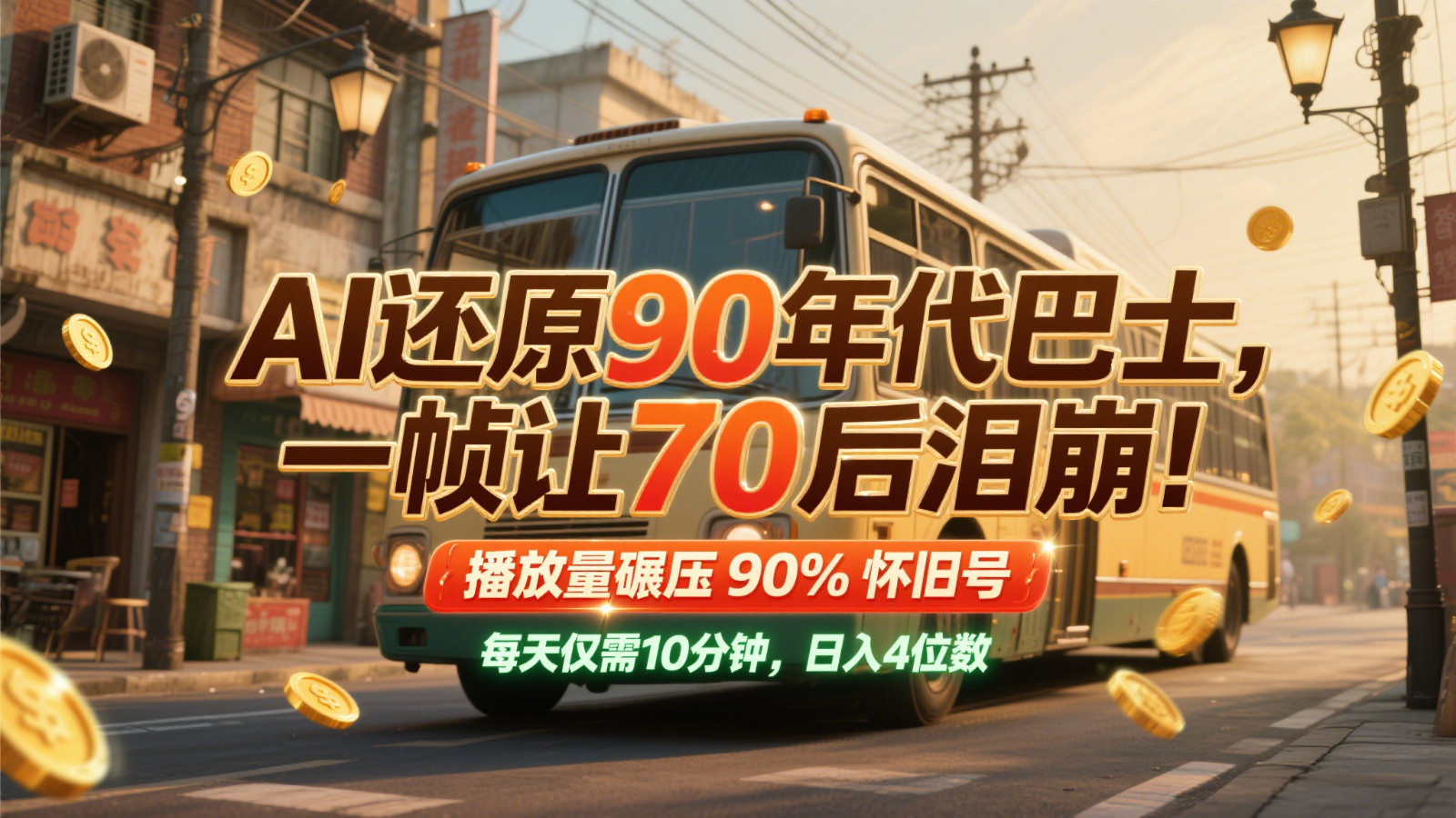 AI还原90年代巴士，一帧让70后泪崩！播放量碾压90%怀旧号，每天10分钟，日入4位数-青年云网创—高质量项目商城