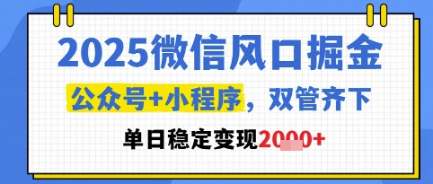 2025微信风口掘金，公众号+小程序双管齐下，单日稳定变现1k+-青年云网创—高质量项目商城