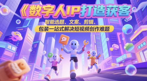 数字人IP打造获客变现实操课，智能选题、文案、剪辑、包装一站式解决短视频创作难题-青年云网创—高质量项目商城