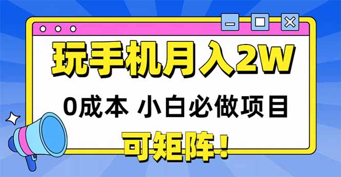 玩玩手机月入20000+，0成本小白必做项目，可矩阵-小飞项目网