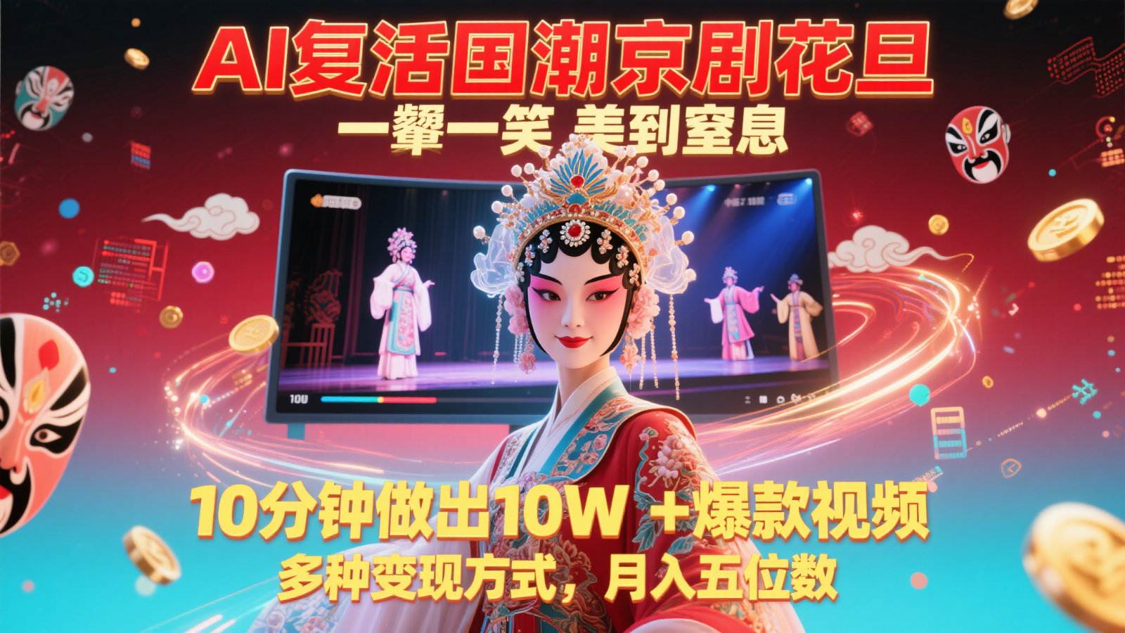 AI复活国潮京剧花旦，一颦一笑美到窒息，10分钟做出10W+爆款视频，多种变现方式-青年云网创—高质量项目商城