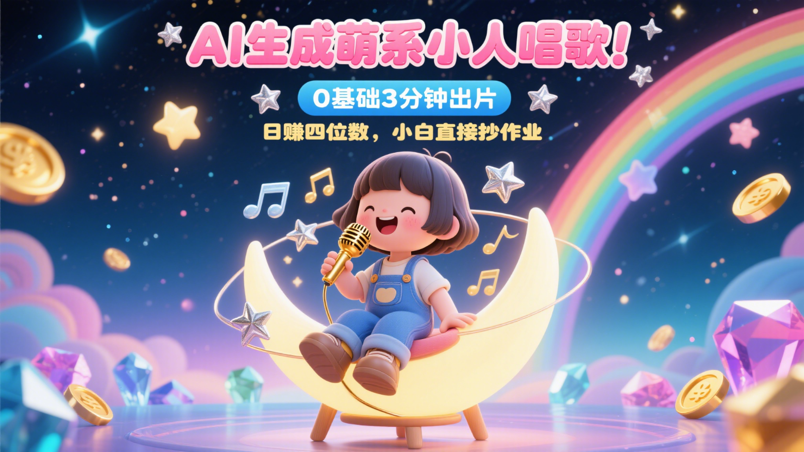 AI生成萌系小人唱歌！0基础3分钟出片，28个作品涨粉9万，日赚四位数，小白直接抄作业-青年云网创—高质量项目商城