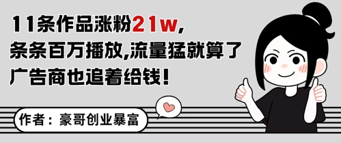 11条作品涨粉21W，条条百W播放，流量猛就算了，广告商也追着给钱-小飞项目网
