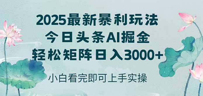 今日头条2025年最新暴利玩法，思路简单，复制粘贴，轻松实现矩阵日入3000+-小飞项目网