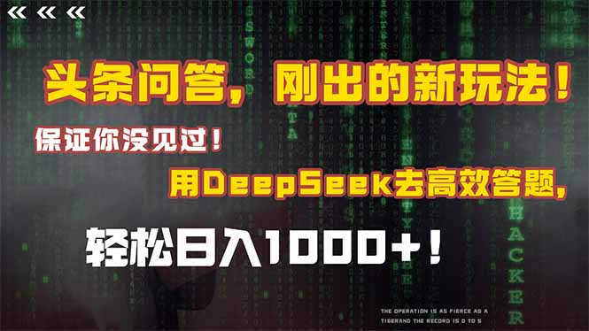头条问答，刚出的新玩法！保证你没见过！结合Deepseek高效答题，轻松日…-青年云网创—高质量项目商城