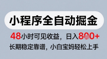 微信小程序全自动掘金，快速见收益，长期稳定靠谱，零基础友好，日入8张-小飞项目网