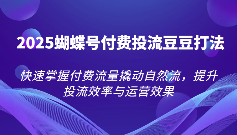 2025蝴蝶号付费投流豆豆打法，快速掌握付费流量撬动自然流，提升投流效率与运营效果-青年云网创—高质量项目商城