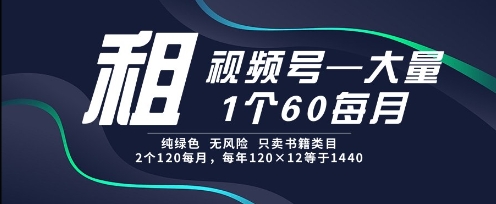 租视频号，一个60每月，2个120.纯绿色、无风险，常年租-小飞项目网