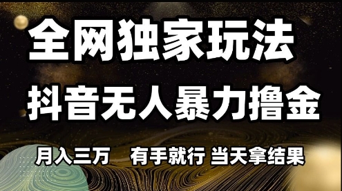 全网独家玩法抖音无人暴力撸金，月入3W，有手就行，当天拿结果-星舰联盟