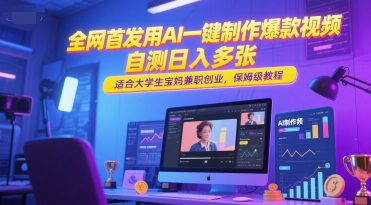 全网首发用AI一键制作爆款视频，自测日入多张，适合大学生宝妈兼职创业，保姆级教程-网创星球
