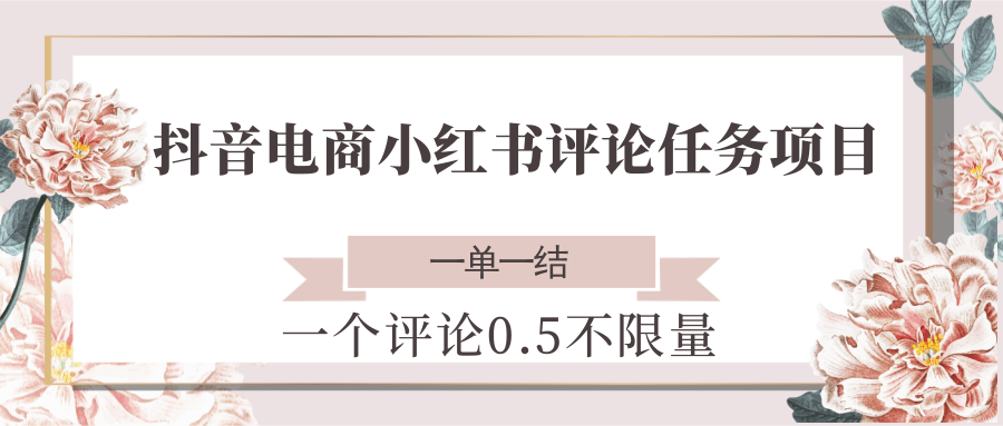 抖音电商小红书评论任务项目，一个评论0.5，一单一结 不限量-星球源码网