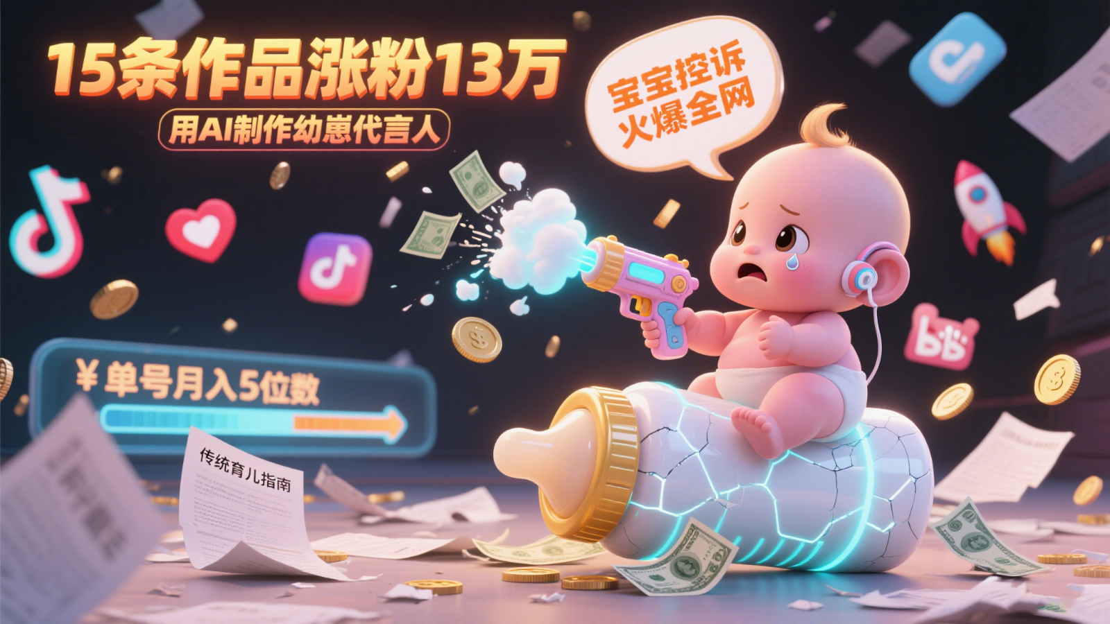 用AI制作幼崽代言人，宝宝的控诉火爆全网，15条作品涨粉13万，单号月入5位数实操教程-星舰联盟