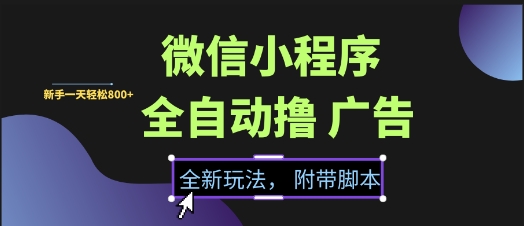 微信小程序全自动撸广告项目，彻底解决没流量的问题，新手一天8张+-星球源码网