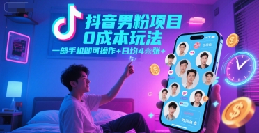 抖音男粉项目0成本玩法，一部手机即可操作，日均4张+，时间自由-星舰联盟