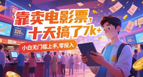 靠卖电影票，十天搞了7k+，小白无门槛上手，零投入-星球源码网