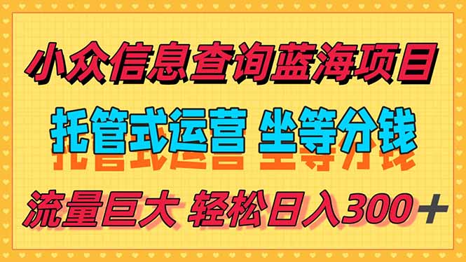 稳定日入300＋，小众信息查询蓝海项目，全程懒人式托管，解放你的时间-星舰联盟