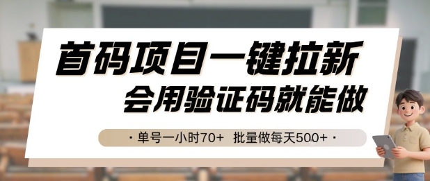 首码项目一键拉新，会用验证码就能做 单号一小时70+，批量做每天5张-星球源码网