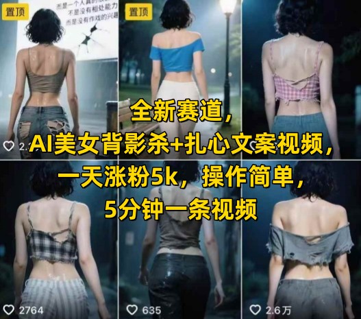 全新赛道，AI美女背影杀+扎心文案视频，一天涨粉5k，操作简单，5分钟一条视频-网创星球