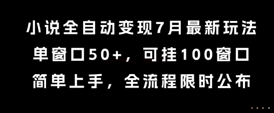 小说全自动变现7月玩法，单窗口50+，可挂100窗口，简单上手，全流程限时公布-星舰联盟