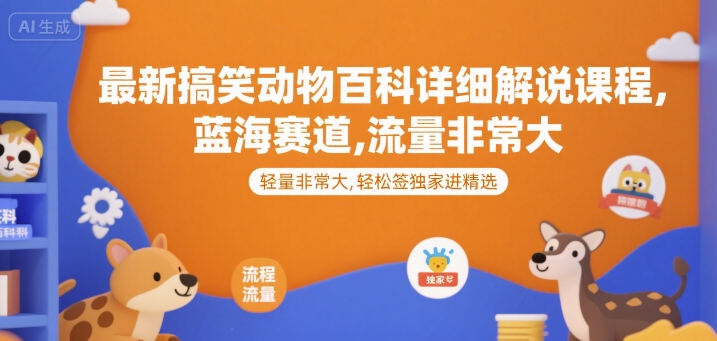 最新搞笑动物百科详细解说课程，蓝海赛道，流量非常大，轻松签独家进精选-星舰联盟