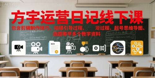 方宇运营日记线下课，包含剪辑制作技巧、拍摄引导过程、起号思维导图、选题等多个教学资料-星舰联盟