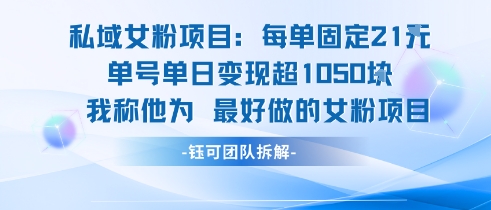 私域女粉项目：每单固定21块，单日变现超1k+，最好做的女粉项目-网创星球