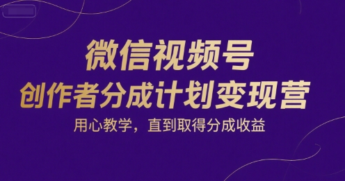 微信视频号创作者分成计划变现营，用心教学，直到取得分成收益-网创星球