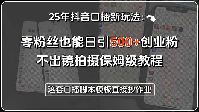 25年抖音口播新玩法：零粉丝也能日引500+创业粉，不出镜拍摄保姆级教程…-青年云网创—高质量项目商城