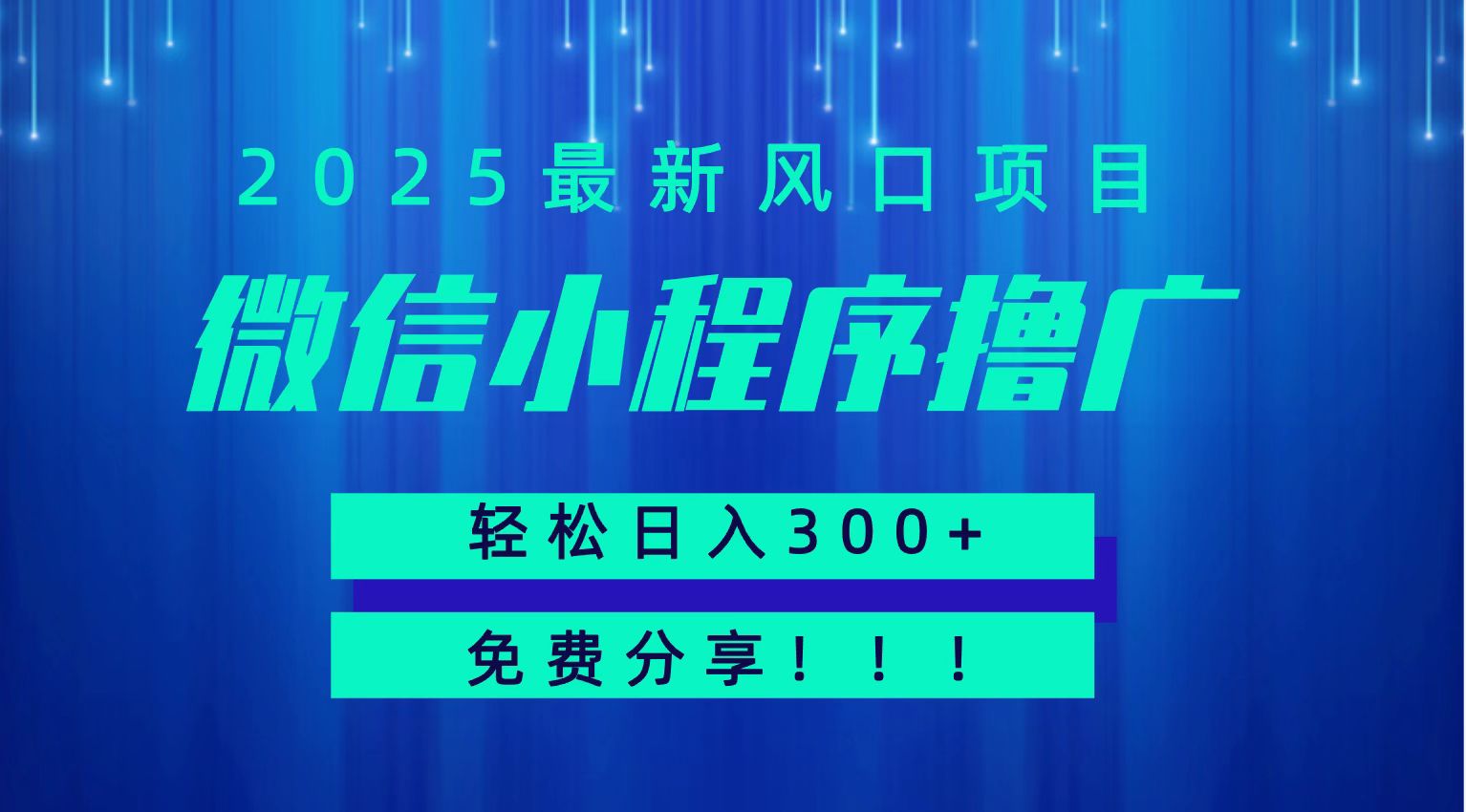 微信小程序撸广，最新风口项目，日入300+ 免费分享 可批量操作 小白可轻松上手！！-青年云网创—高质量项目商城