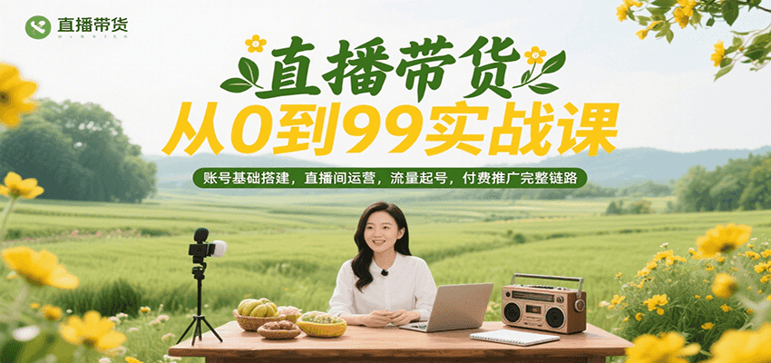 直播带货从0到99实战课，账号基础搭建，直播间运营，流量起号，付费推广完整链路-青年云网创—高质量项目商城