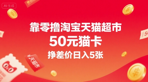 靠零撸淘宝天猫超市50元猫卡，挣差价日入5张-小飞项目网