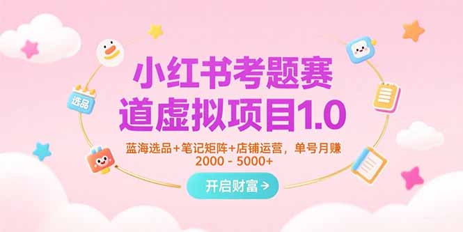 小红书考题赛道虚拟项目1.0，蓝海选品+笔记矩阵+店铺运营，单号月赚5000+-青年云网创—高质量项目商城