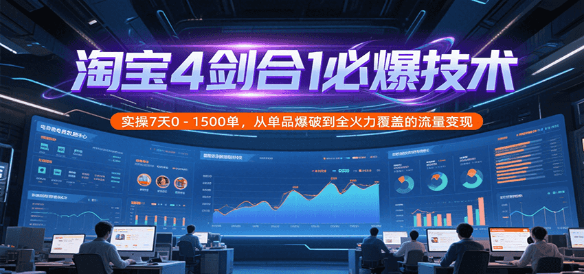 淘宝4剑合1必爆技术，实操7天0-1500单，从单品爆破到全火力覆盖的流量变现-网创星球
