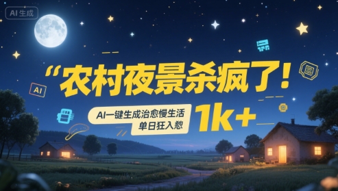 农村夜景杀疯了！AI一键生成治愈系慢生活，单日狂入1k+-轻创终点站