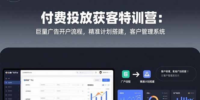 付费投放获客特训营：巨量广告开户流程，精准计划搭建，客户管理系统-轻创终点站