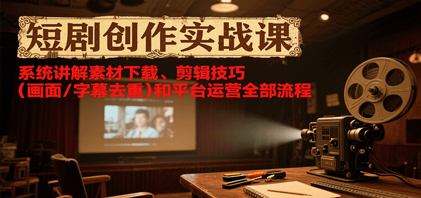 短剧创作实战课，系统讲解素材下载、剪辑技巧（画面/字幕去重）和平台运营全部流程-青年云网创—高质量项目商城