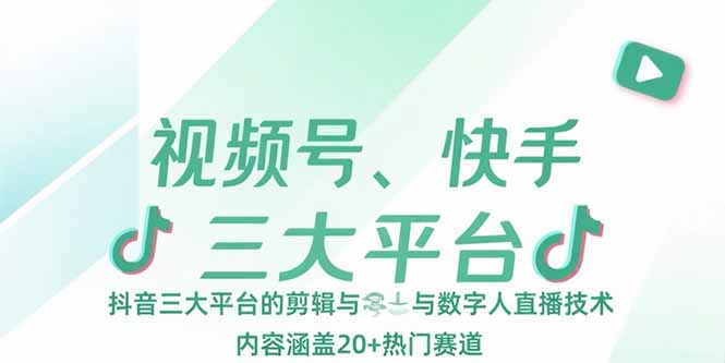 视频号、快手、抖音三大平台的剪辑与数字人直播技术，内容涵盖20+热门赛道-青年云网创—高质量项目商城