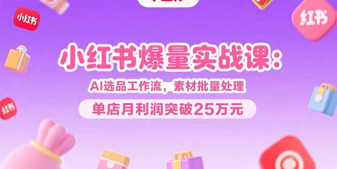 小红书爆量实战课：AI选品工作流，素材批量处理，单店月利润突破25万元-网创星球