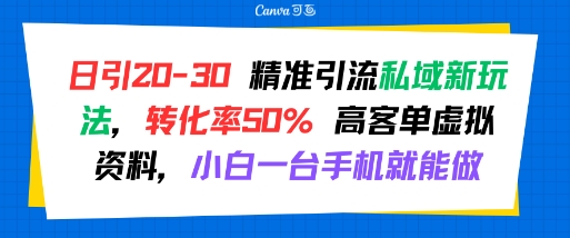 日引 20-30 精准引流私域新玩法，转化率50% 高客单虚拟资料，小白一台手机就能做-网创星球