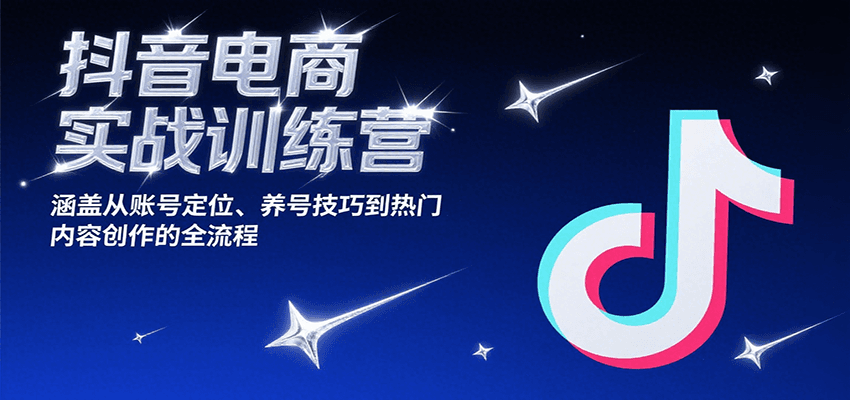 抖音电商实战训练营，涵盖从账号定位、养号技巧到热门内容创作的全流程-飞叔云网创